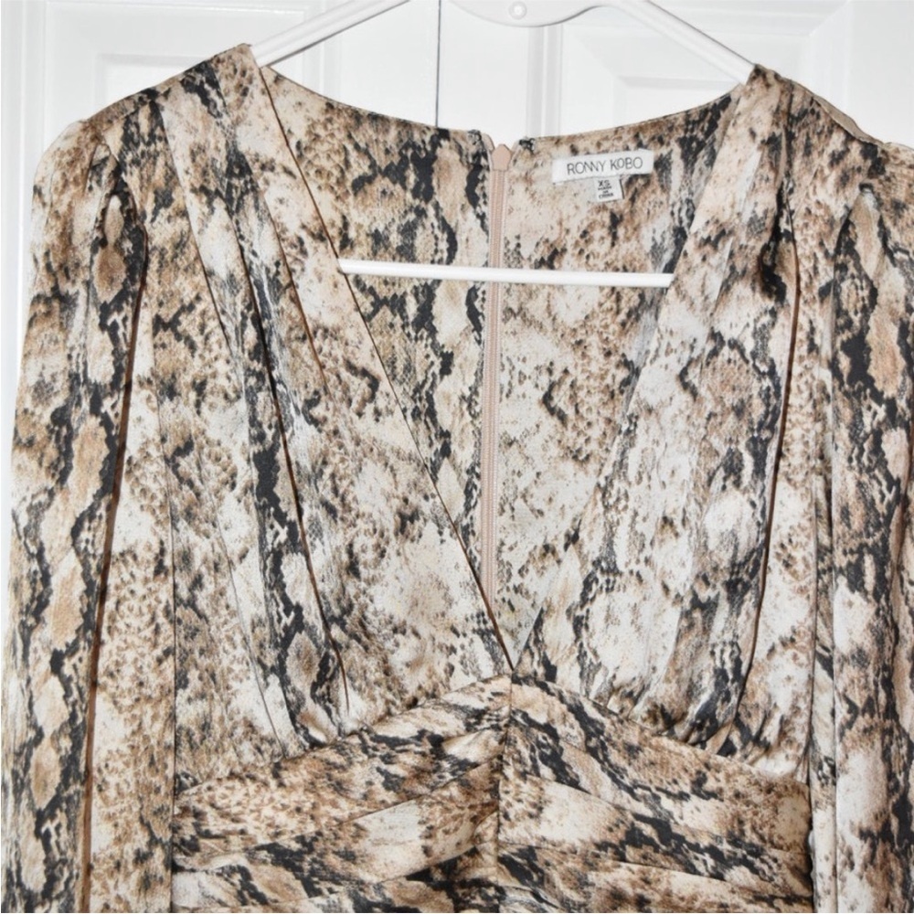 Revolve Rony Koba Orzora Snake Print Dress Nude Multi Combo Tan Cream - Picture 7 of 9